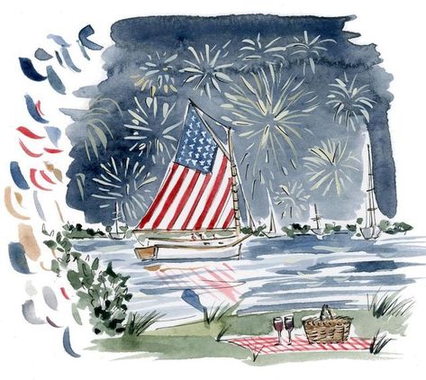 American Flag Illustration, Patriotic Watercolor, Watercolor American Flag, 4th Of July Images, July Images, Patriotic Flowers, Flag Illustration, American Flag Art, Elementary School Art