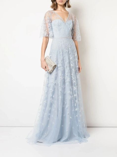 Light Blue Gown, Embroidered Cocktail Dress, Embroidered Tulle Dress, Gown Skirt, Designer Evening Gowns, Designer Evening Dresses, Blue Wedding Dresses, Mother Of Bride, Tulle Gown