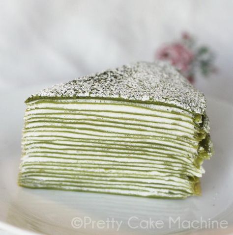 Recipe: 21-Layer Matcha Mille Crêpe. | Pretty Cake Machin Cake Matcha, Green Tea Dessert, Crepe Cake Recipe, Matcha Green Tea Recipes, Matcha Dessert, Matcha Cake, Green Tea Recipes, Pretty Cake, Matcha Recipe