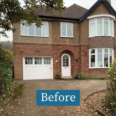 Front Of House Transformation, Half Brick Half Render House, Brick Shed Ideas, Pebbledash Makeover, Update House Exterior, House Renovation Before And After, Curb Appeal Uk, House Renovation Ideas Before And After, Front Extension Ideas