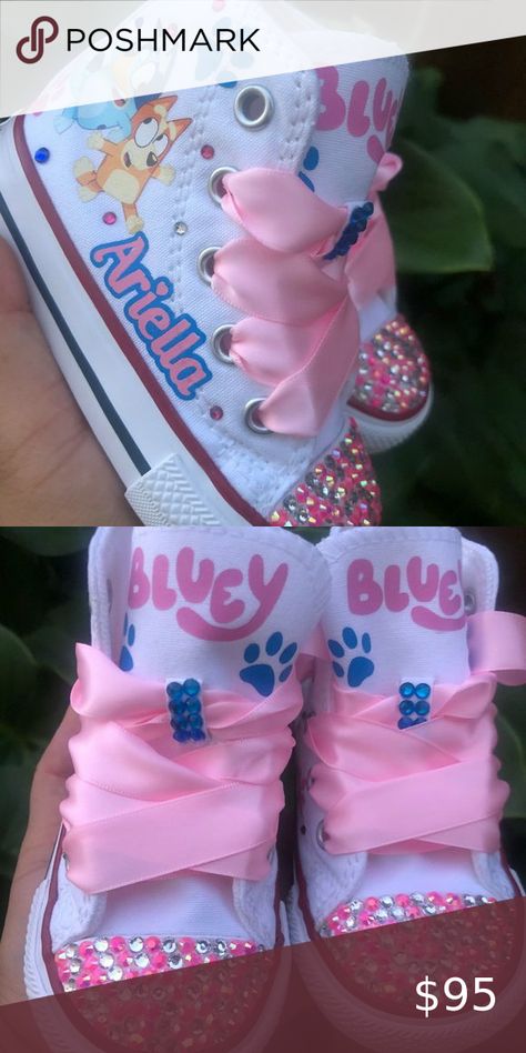 Bluey personalized kids shoes/converse custom shoes Bluey Bingo Shoes Diy, Bluey Custom Shoes, Bluey Birthday Outfit For Girl, Bluey Birthday Outfit, Kids Shoes Converse, Bluey Shoes, Fiesta Bluey, Original Converse, Bluey Party