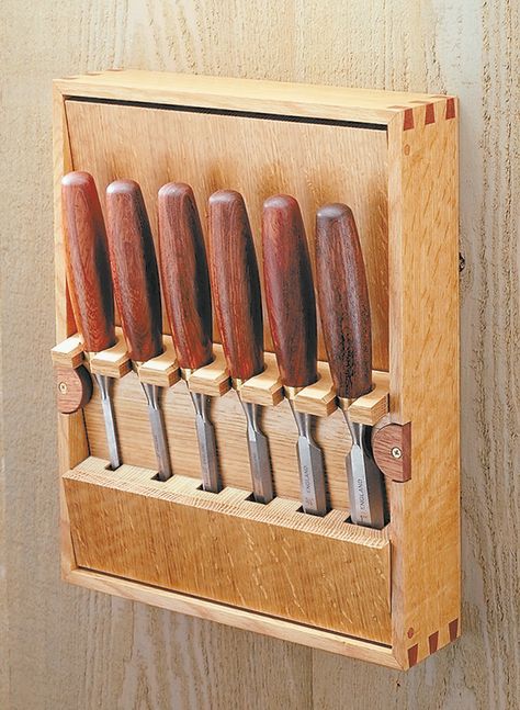 Chisel Storage, Woodwork Shop, Woodsmith Plans, Woodworking Tools Storage, Workshop Tools, Woodworking Storage, Shop Cabinets, Workshop Ideas, Diy Workshop