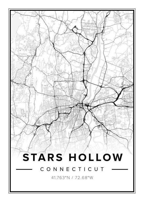 Stars Hollow Map, Stars Hollow Connecticut, Stars Hollow, Map Poster, Gilmore Girls, Poster Wall, Map, Collage, Stars