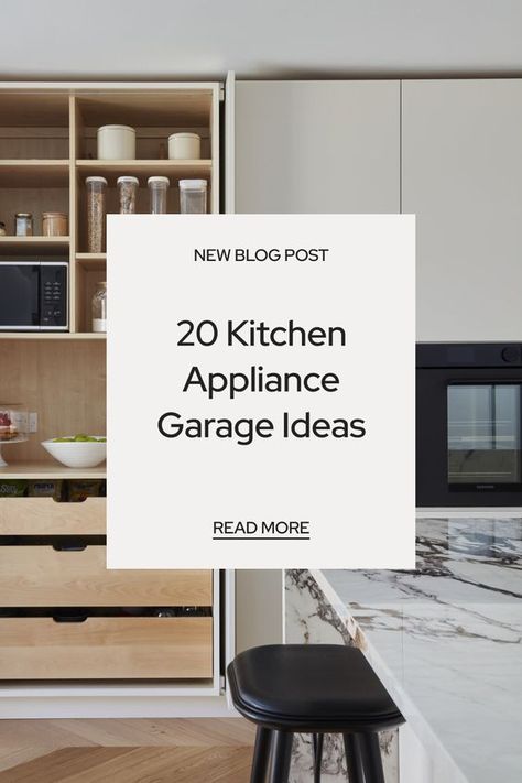 If you’re all about keeping your kitchen neat, organized, and easy to use, this article is for you! We’ve rounded up 20 appliance garage ideas in a variety of styles and setups. Whether you need space for just one appliance or a few, we’ve got you covered. Check it out and get inspired! Appliance Garage In Island, Kitchen Wall Appliances, Appliance Garage Pantry Cabinet, Kitchens With Appliance Garages, Appliance Garage Hardware, Kitchen Built In Hitch, Vitamix Kitchen Storage, Kitchen Cabinets Appliance Storage, Small Kitchen Appliance Garage