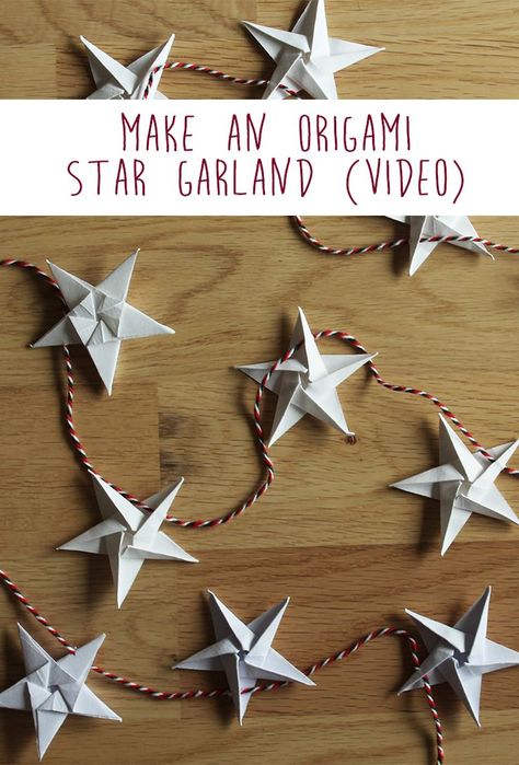 Origami star garland tutorial Diy Origami Home Decor, Origami Christmas Ornament, Origami Home Decor, Origami Dog, Garland Tutorial, Origami Star, Origami Decoration, Folding Origami, Diy Christmas Tree Ornaments