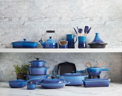 Discover our great selection of #Kitchen #Cookware Sets on ... It's also easy to clean thanks to its #dishwasher-friendly design. Blue Kitchen Accessories, Le Crueset, Cookware Design, Le Creuset Cookware, Cooking Tool, Kitchen Ware, Cooktops, Iron Handles, Blue Kitchens