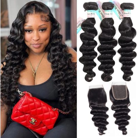 Loose Weave Hairstyles, Deep Wave Sew In With Closure Side Part, Loose Wave Sew In With Closure, Deep Wave Hairstyles Sew Ins, Beach Waves Weave Black Women, Middle Part Sew In Beach Waves, Lose Waves Hair, Body Wave Sew In With Closure, Loose Body Wave Weave Sew Ins