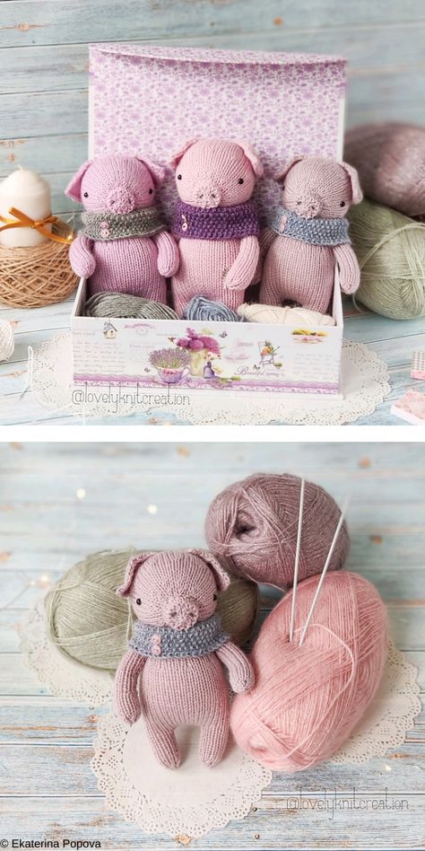 Free Knit Toy Animal Patterns, Amigurumi Free Knitting Pattern, Knitted Pigs Free Pattern, Tiny Knitted Dolls Free Patterns, Mini Knitting Patterns, Free Amigurumi Knitting Patterns, Knit Pig Pattern Free, Knitted Pig Pattern Free, Free Knit Toy Patterns