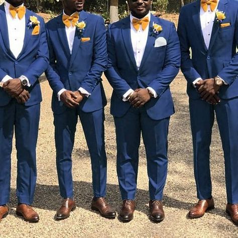 Gold Wedding Theme Bridesmaid Dresses, Blue Groomsmen Suits, Blue Groomsmen, Beauty And Beast Wedding, Royal Blue Suit, Groom Wedding Attire, Gold Wedding Theme, Groomsmen Suits, Fitted Suit