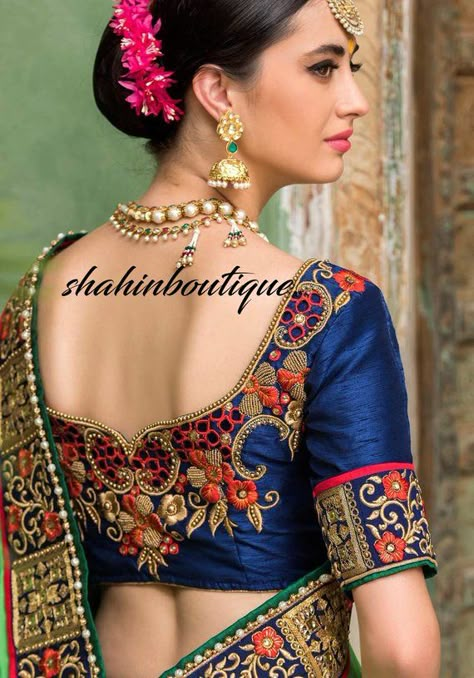 Beautiful Royal Blue full Embroidered Silk saree blouse *Please notify the color of blouse **Visit FAQ at end of our page The total cost includes price of the raw material,stitching charges and detailed handmade Sleeveless Kimono, Embroidery Kimono, New Kurti Designs, Best Blouse Designs, Wedding Saree Blouse Designs, Blouse Back Neck Designs, New Blouse Designs, Wedding Blouse Designs, Blouse Designs Indian