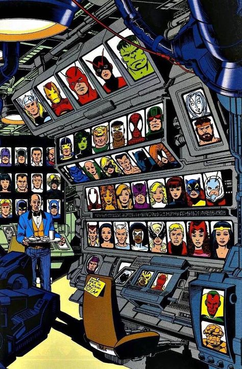 Avengers Tower, Arte Nerd, George Perez, Comic Book Panels, Avengers Comics, Computer Room, Marvel Comic Universe, Marvel Comics Art, Spider Woman