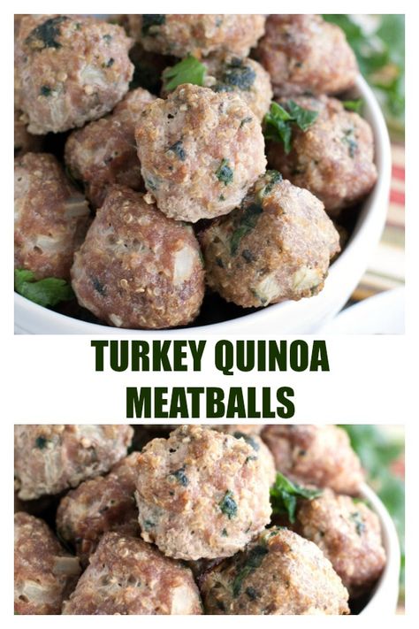 Meatballs And Quinoa Recipes, Turkey Quinoa Meatballs, Quinoa And Spinach, Ftdi Recipes, Quinoa Meatballs, Turkey Quinoa, Spinach Meatballs, Appetizer Meatballs, Protein Packed Meals