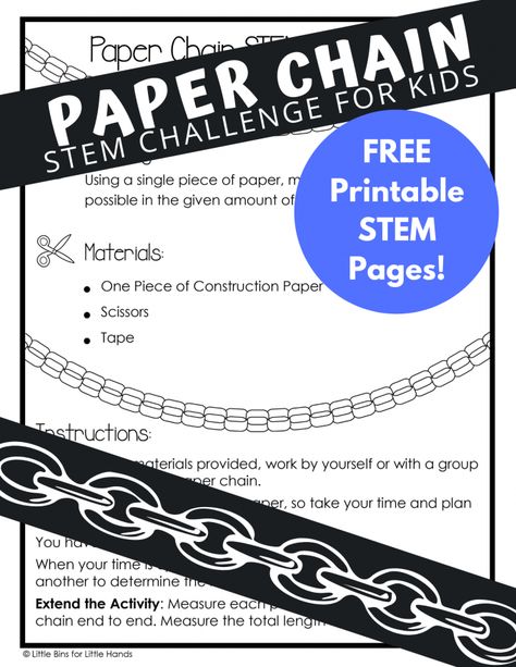 Amazing Paper Chain STEM Challenge (Easiest Setup Ever!) Paper Chain Challenge, Engineering Projects For Kids, Simple Stem Challenges, Fun Printable Activities, Paper Bridge, Easy Stem, Stem Lab, Stem Lesson, Paper Chain