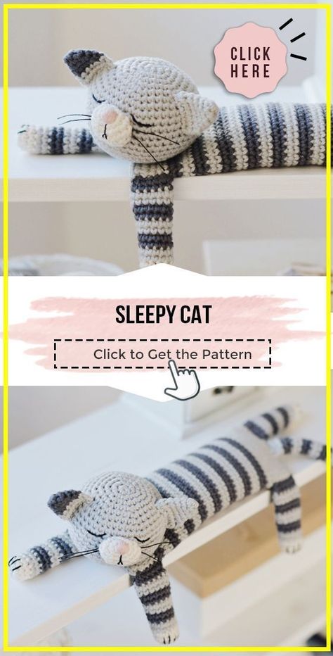 crochet Easy Sleepy Cat pattern #CrochetProjects, #DIYCrochet, #CrochetPatterns Sleepy Cat Crochet Free Pattern, Crochet Amigurumi Beginner Free Easy Patterns, Cat Pillow Pattern, Crochet Spider Web, Amigurumi Cats, Kat Haken, Crochet Spider, Christmas Crochet Blanket, Crochet Toys Free Patterns