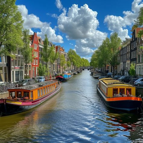 Serene View, Health Essentials, Amsterdam Photos, Canal Boats, Bright Blue Sky, Amsterdam Canals, Hobbit House, Canal Boat, Heart Health