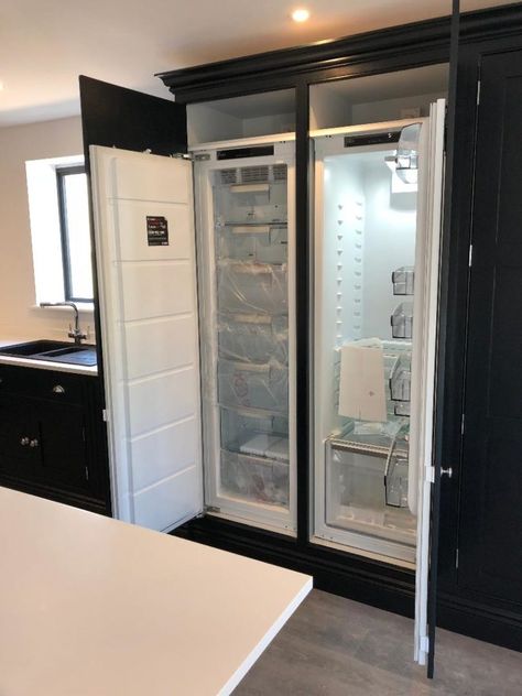 INTEGRATED FRIDGE AND FREEZER 1 Hidden Fridge Freezer, Integrated Fridge And Freezer, Integrated Double Fridge Freezer, Fridge Cupboard Built Ins, Built In Deep Freezer, Deep Freezer In Kitchen, Hidden Fridge Built Ins, Hidden Deep Freezer In Kitchen, Hidden Fridge Kitchen