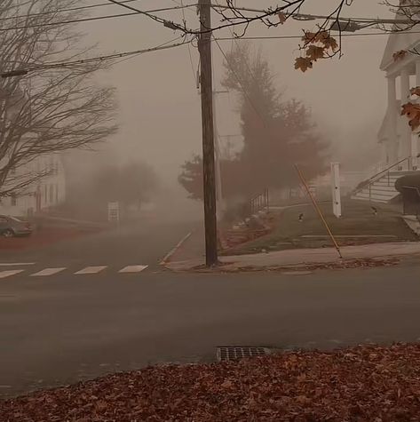 Foggy Small Town Aesthetic, Midwest Emo Autumn, Foggy Town Aesthetic, Sleepy Town Aesthetic, Foggy Neighborhood, Foggy Fall Vibe, Foggy Autumn Aesthetic, Winter Foggy Morning, Midwest Autumn