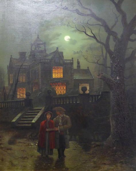 Wilfred Bosworth Jenkins (1857-1936) British. - Dark and fantastic arts Wilfred Bosworth Jenkins, Atmospheric Art, Night Scenes, English Manor Houses, Moonlight Painting, 19th Century Paintings, Sweet Night, Halloween Images, Great Paintings