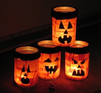 These Jack O'Lantern luminaries are easy for kids to make and they are a fun art project as well. I used orange fabric, but you could use tissue paper. Halloween Luminaries, Mason Jar Luminaries, Fun Halloween Crafts, Halloween Candle, Holiday Snacks, Kid Art, Ordinary Life, Cool Art Projects, Modge Podge