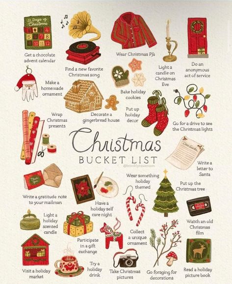 Christmas Season To Do List, Christmas Season Bucket List, 25 Things To Do Before Christmas, December Bucket List Ideas, Christmas Bucket List With Friends, Christmas Aesthetic Red And Green, Christmas Vlogmas Ideas, Christmas Bucket List For Couples, Winter Activities Aesthetic