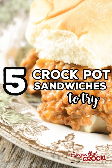 Sandwiches are great for a light, quick dinner, lunch or mouthwatering leftovers. Here are five crock pot sandwiches to try next week! via @recipescrock Crockpot Sandwiches Recipes, Crock Pot Chicken Sandwich Recipes, Easy Crockpot Sandwich Recipes, Crockpot Sandwich Recipes, Crock Pot Sandwich Recipes, Crockpot Sandwiches, Crock Pot Sandwiches, Fall Slow Cooker, Crockpot Meat