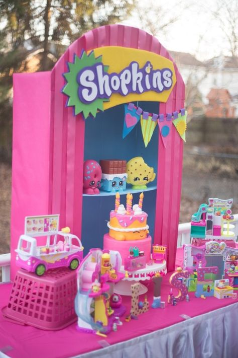 Incredible Shopkins Party Ideas | CatchMyParty.com Shopkins Party Ideas, Shopkins Party Decorations, Shopkins Bday, Shopkins Birthday Party, Shopkins Party, Shopkins Birthday, 9th Birthday Parties, Bday Girl, 6th Birthday Parties