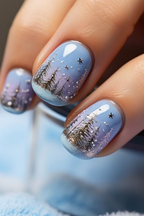 snowy landscape nails, winter nail art, snowy nails, icy nail designs, December nail ideas, snowflake nails, holiday nail inspiration, winter wonderland nails, seasonal nail art, Christmas manicure, frosty nail designs, festive nail ideas, winter scenery nails, snow-covered nails, holiday nail decor, chilly nail art, wintry nails, elegant winter nails, icy landscapes, snow-inspired nails, December nail looks, frozen nail art, holiday season nails, winter beauty, frosty nail decor Frozen Nail Art, Nail Art Noel, Elegant Nail Art, Tree Nails, Christmas Gel Nails, Winter Nail Art, Winter Nail Designs, Festival Nails, Fall Nail Art