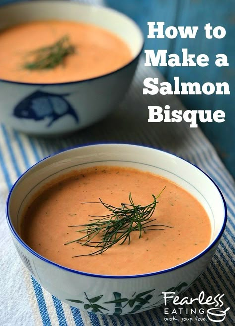 Salmon bisque is a great alternative to lobster bisque. It's cheaper, less time intensive and its mild flavor closely resembles the flavor of a true bisque.  #bisque #salmon #souprecipe #bisquerecipe #seafoodsoup Best Bisque Recipe, Salmon Bisque Soup, Salmon Bisque Recipe, Salmon Bisque, Bisque Recipes, Unprocessed Recipes, Salmon Soup, Seafood Soup Recipes, Moms Recipes