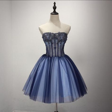 Elegant Homecoming Dresses, Strapless Ball Gown, Cheap Dress, Tulle Homecoming Dress, Dress Homecoming, Corset Back, Dresses Homecoming, Short Homecoming Dress, Dresses Blue