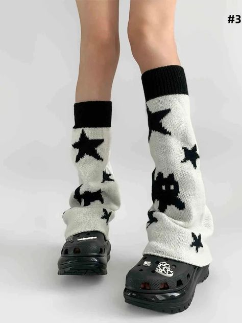 Flared Leg Warmers, Black And White Kitty, Lace Leg Warmers, Emo Accessories, Art Outfits, Kinds Of Clothes, Star Pattern, Really Cute Outfits, Star Patterns