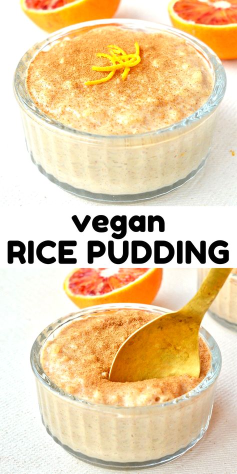 You can use leftover rice to make this vegan pudding!  Inspired by the Spanish dessert Arroz con Leche, this vegan rice pudding is super creamy and delicately flavoured with cinnamon and citrus. This easy vegan dessert can be served warm for a delicious comforting treat. Or serve it chilled for a refreshing pudding. Our vegan rice pudding is simple to make, and to customise for different flavours so you'll never get bored.  #leftoverrice #ricepudding #vegandesserts Vegan Spanish Recipes, Vegan Puddings, Use Leftover Rice, Vegan Rice Pudding, Spanish Dessert, Vegan Tiramisu, Vegan Pudding, Vegan Rice, Rice Recipes For Dinner