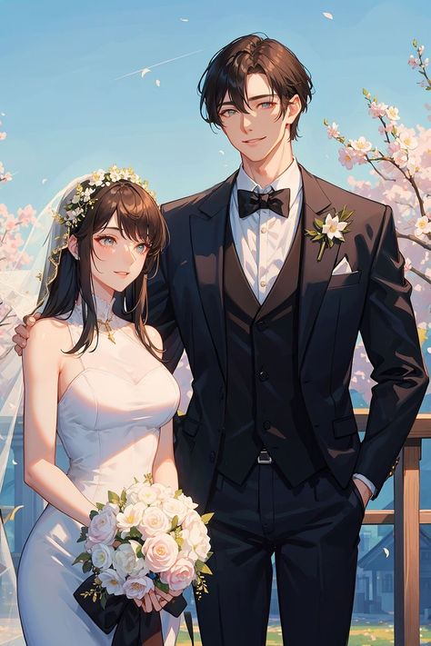 Anime Wedding Dress, Fantasy Art Couples, Anime Wedding, Image Couple, Anime Cupples, Romantic Anime Couples, Japon Illustration, Cute Couple Cartoon, Cute Couple Art