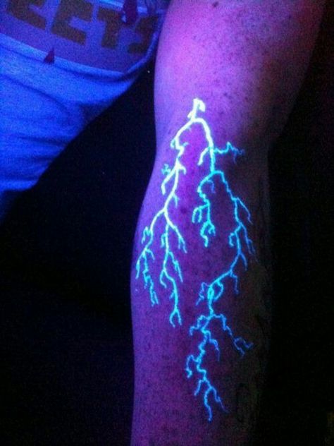 Blacklight Tattoo, Lightning Tattoos, Neon Tattoos, Tattoo Lightning, Invisible Tattoo, Peace Sign Tattoos, Black Light Tattoo, Lightning Bolt Tattoo, Happiness Tattoo