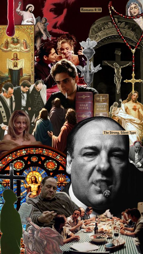 Jesus, Tony Soprano, Mafia, Catholic, Catholicism, The Sopranos, Carmela Soprano, God Tony Soprano Art, Catholic Guilt, Sopranos Poster, Movie Character Quotes, The Sopranos, Tony Soprano, Cartoon Posters, Anime Canvas, Edgy Memes