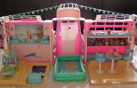 Barbie Cruise Ship, Barbie Camper Van 90s, Nostalgia Toys, Barbie Playsets 2000s, Vintage Barbie Playsets, 1990s Barbie Playsets, Cruise Boat, Feeling Nostalgic, Cali Girl