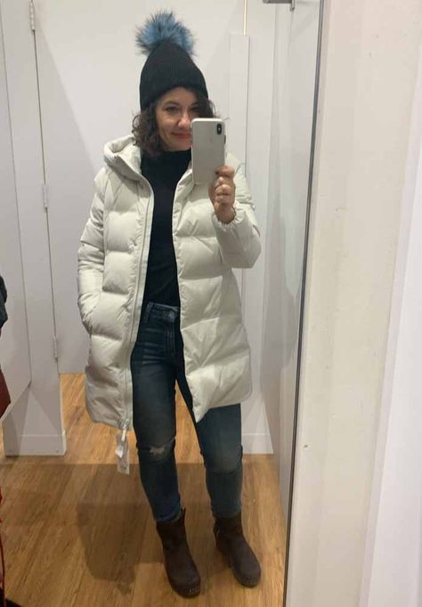 UNIQLO COAT TRY-ON SESH: 8 WINTER PUFFER JACKETS | I LOVE my navy Uniqlo puffer. I've taken on the challenge of finding the PERFECT puffer & I took a trip for some #DressingRoomSelfies (8 cut coats, inside). | #TheMomEditStyle #WarmWinterCoatsWomen #WomensJackets #Uniqlo #PufferJackets #PufferCoats #SeamlessDownShortCoat #UltraLightHoodedDownCoat #HyrbridDownParka #ReversibleDownJacket #CocoonJacket #UniqloMarimekko Uniqlo Down Jacket Outfit, Uniqlo Puffer Jacket Outfit, Puffer Jacket Outfit Women, Uniqlo Puffer Jacket, Uniqlo Coat, Room Selfies, White Winter Jacket, Cocoon Jackets, Puffer Jacket Outfit