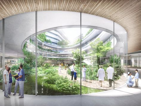 Complex Hospital Design in Nanjing :: Behance Sustainable Hospital Design, Biophilic Hospital Design, Hospital Design Ideas, Biophilic Hospital, Clinic Design Architecture, Modern Hospital Interior, Sustainable Hospital, Hospital Architecture Design, Future Hospital