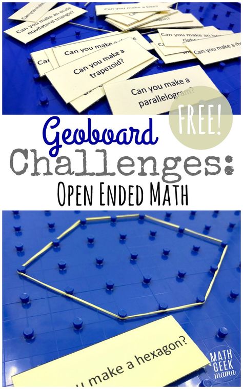 Explore, discover and analyze shapes with this fun set of Geoboard Activity Cards! Geoboards can be a powerful tool in the math classroom and this post will explain how to use them effectively, plus includes a free set of challenges to get you started! Free Math Resources, Teaching Geometry, Math Geek, Math Riddles, Iq Test, Math Game, Math Geometry, Math Methods, Homeschool Math