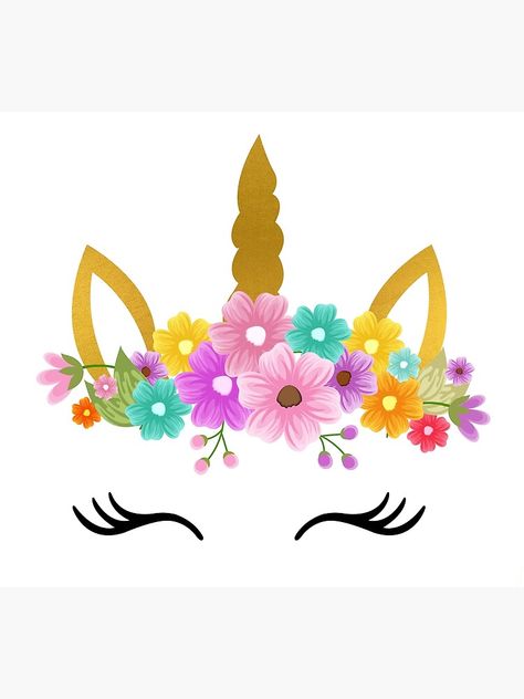 "Unicorn Birthday / Unicorn head Flowers " Poster by CacaoDesigns | Redbubble Christening Invitations Girl, Unicorn Images, Unicorn Painting, Unicorn Flowers, Unicorn Drawing, Idee Cricut, Unicorn Card, Unicorn Pictures, Birthday Unicorn