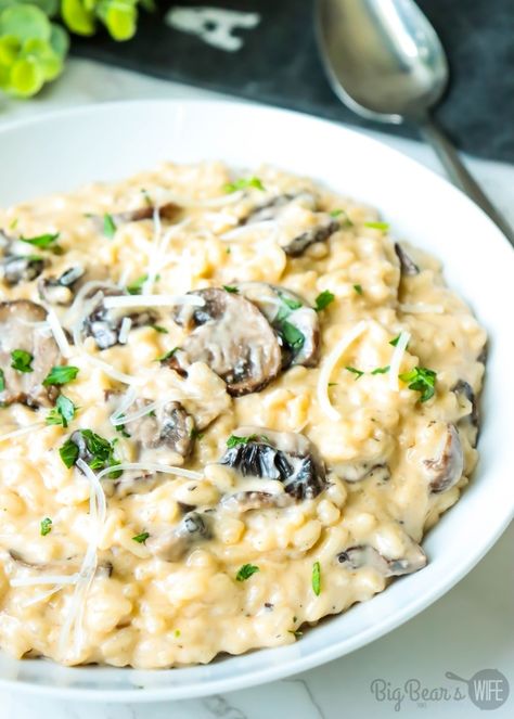 Sushi Rice Risotto, Mushroom Parmesan Risotto, Mushroom Risotto With Chicken, Mushroom Rossito, Mushroom Rositto, Cream Risotto, Creamy Mushroom Risotto, Rice Ideas, Meal Sides