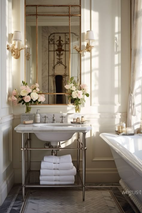 Small Parisian Bathroom, Parisian Bathroom Aesthetic, Modern Parisian Bathroom, Parisian Style Bathroom, Vintage Decor Bathroom, Parisian Bathroom, Bathroom French, Mint Bathroom, Paris Bathroom