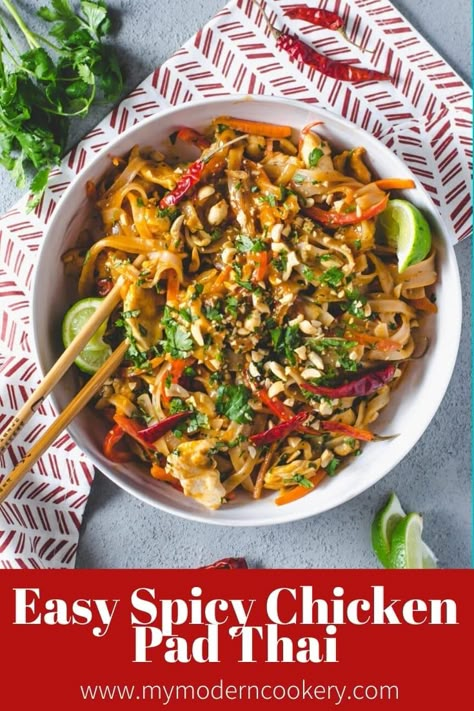 Spicy Pad Thai Recipe Chicken, Cookery Recipes Pasta, Spicy Pad Thai Recipe, Pas Thai Recipe, Chicken Pad Thai Recipe Easy, Spicy Chicken Pad Thai, Chicken Pad Thai Recipe, February Meals, Easy Thai Recipes