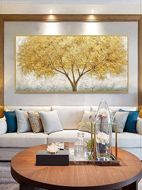 Gold Tree Of Life, Bedroom Frames, Gold Abstract Painting, Tree Of Life Art, Gold Wall Decor, Grand Art Mural, Modern Wall Art Canvas, Tree Wall Decor, Gold Tree