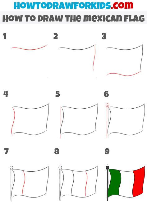 ow to draw the mexican flag step by step How To Draw A Flag Step By Step, Mexico Flag Drawing, Mexican Flag Drawing, Mexican Flag Colors, Planet Coloring Pages, Free Halloween Wallpaper, Mexico Country, Flag Drawing, Flag Printable