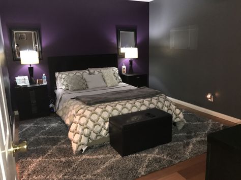 Master bedroom purple gray theme romantic bedroom Purple And Gray Bedroom Ideas, Purple And Gray Bedroom, Purple Bedroom Design, Purple Bedroom Decor, Bedroom Ideas For Couples, Bedroom Ideas For Couples Modern, Purple Bedrooms, Purple Bedroom, Purple Rooms