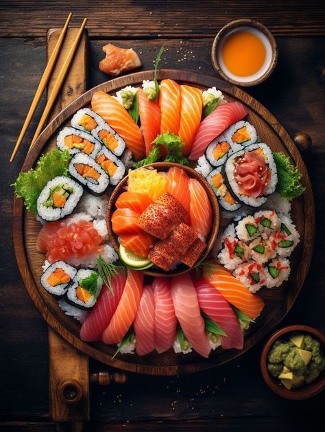 Anime Food Wallpaper, Food Wallpaper Aesthetic, Japanese Food Dishes, Anime Pinterest, Phone Edit, Luxury Artwork, Awesome Posters, Sushi Menu, Sushi Dinner