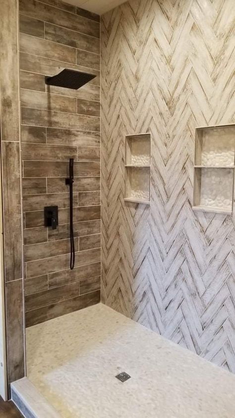 Bathroom Shower Tile Ideas, Shower Tile Ideas, Bathroom Showers, New House Bathroom, Rustic Shower, Bathroom Shower Design, Farmhouse Shower, Aesthetic Interior, Shower Designs