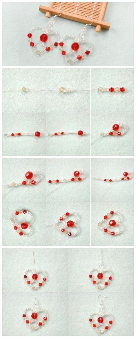 Diy Heart Earrings Beads, How To Make A Heart Bead Bracelet, Heart Bead Tutorial, Heart Bead Bracelet Tutorial, How To Make Heart With Beads, Heart Beads Tutorial, Beaded Heart Pattern, Bead Heart Tutorial, Diy Heart Earrings