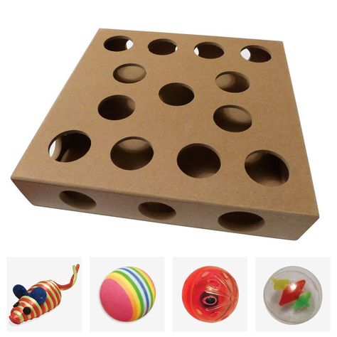 Unique Design, New for 2016 - Cat Toy Puzzle Box - As Seen on TV Channel 5's The Secret Life of Kittens - An Interactive Indoor Cat Toys Puzzle Box by Smitten Kitten - Four Cat Toys included, Balls and a Mouse - A Great Gift For Any Cat: Amazon.co.uk: Pet Supplies Cat Food Puzzle, Best Kitten Toys, Cat Puzzle Feeder, Food Puzzle, Diy Cat Food, Chat Diy, Homemade Cat Toys, Diy Cat Toys, Cats Diy Projects