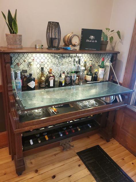 Reclaimed Piano Bar - Etsy Turn Piano Into Bar, Upright Piano Bar Repurposed, Piano Made Into A Bar, Piano Turned Into Bar, Piano Conversion Ideas, Antique Piano Decor, Upright Piano Repurpose, Piano Makeover Ideas, Piano Bar Repurposed